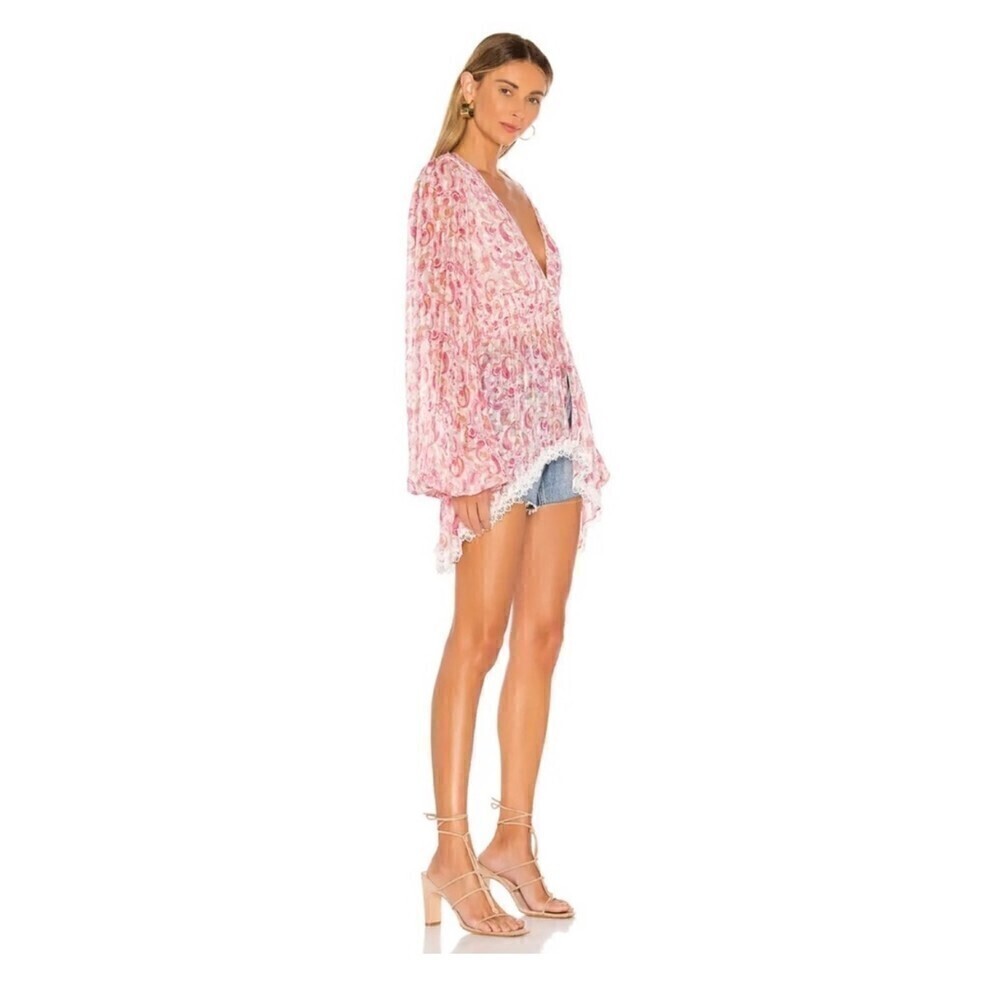 Rococo Sand Candy Blouse Pink Paisley Metallic Long Sleeve Size Medium - Picture 2 of 12